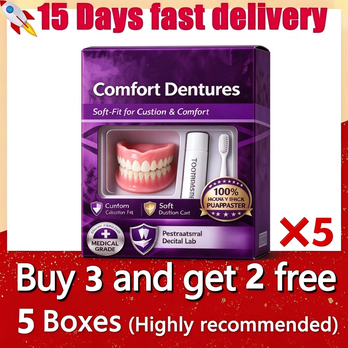 Snap-On Silicone False Teeth | Full Denture Set for Men & Women