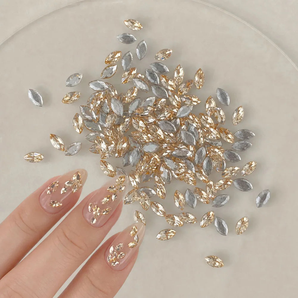 100Pcs Champagne Gold Snowflake Nail Rhinestones | 3D Crystals