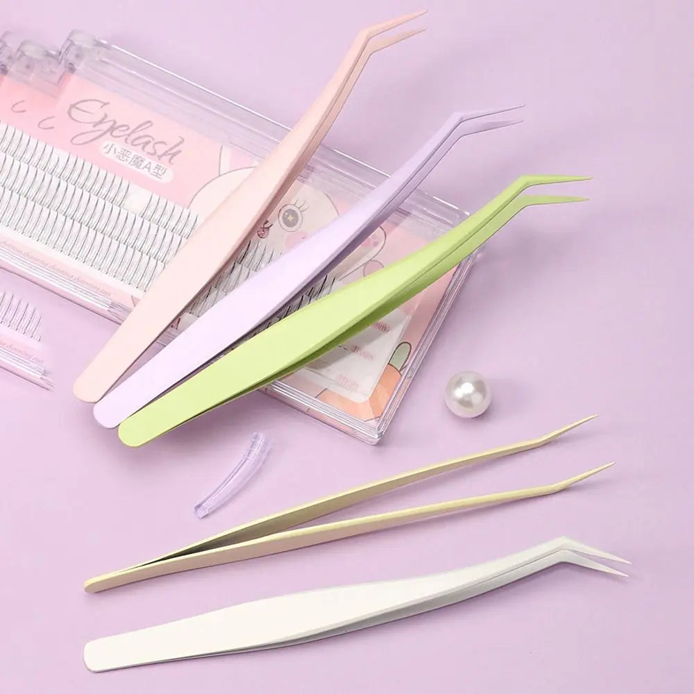 Stainless Steel Eyelash Tweezers Anti-Static + Leather Case