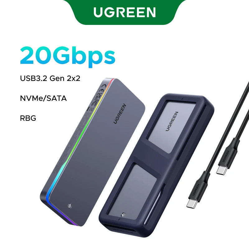 UGREEN 20Gbps M.2 NVMe SATA SSD Enclosure USB 3.2 Gen2 SSD Enclosure PRIMED 20Gbps RGB China Mainland