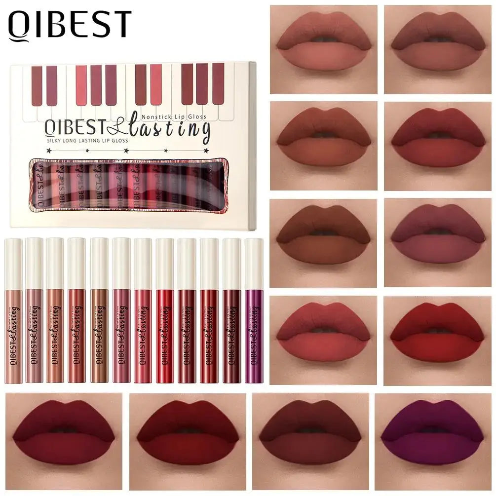 QiBest Matte Lip Gloss Set – 12 Waterproof Long-Lasting Shades
