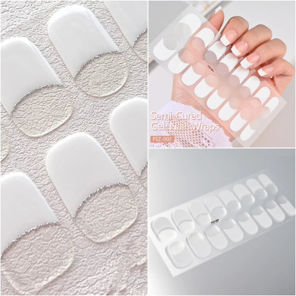 French Semi-Cured Gel Nail Wraps 16 Tips – Full Cover Stickers Gel Nail Wraps PRIMED