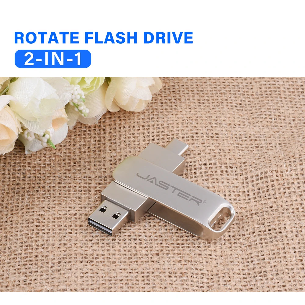 JASTER USB-C Metal Flash Drive 2-in-1 | 4GB–128GB Memory Stick USB Flash Drive PRIMED