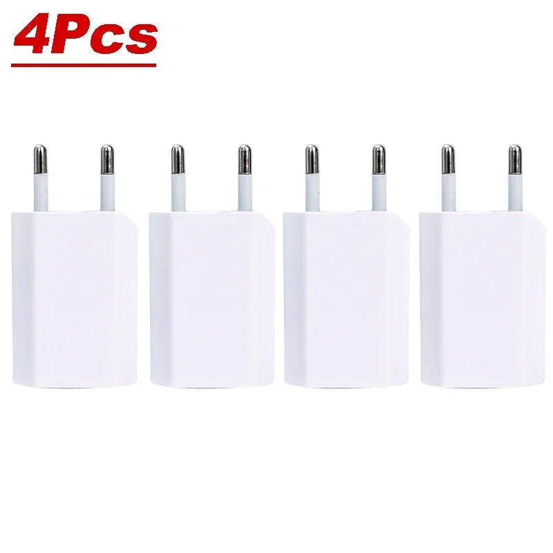 Universal 5V 1A EU USB Wall Charger – 1–5 Pack USB Wall Charger PRIMED 4Pcs EU Plug