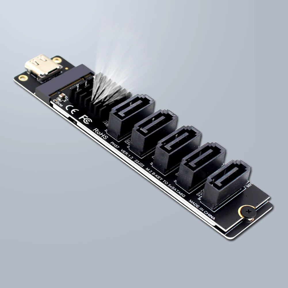 USB-C to 5-Port SATA 3.0 Adapter Card 6Gbps | Plug & Play SATA Expansion Card PRIMED
