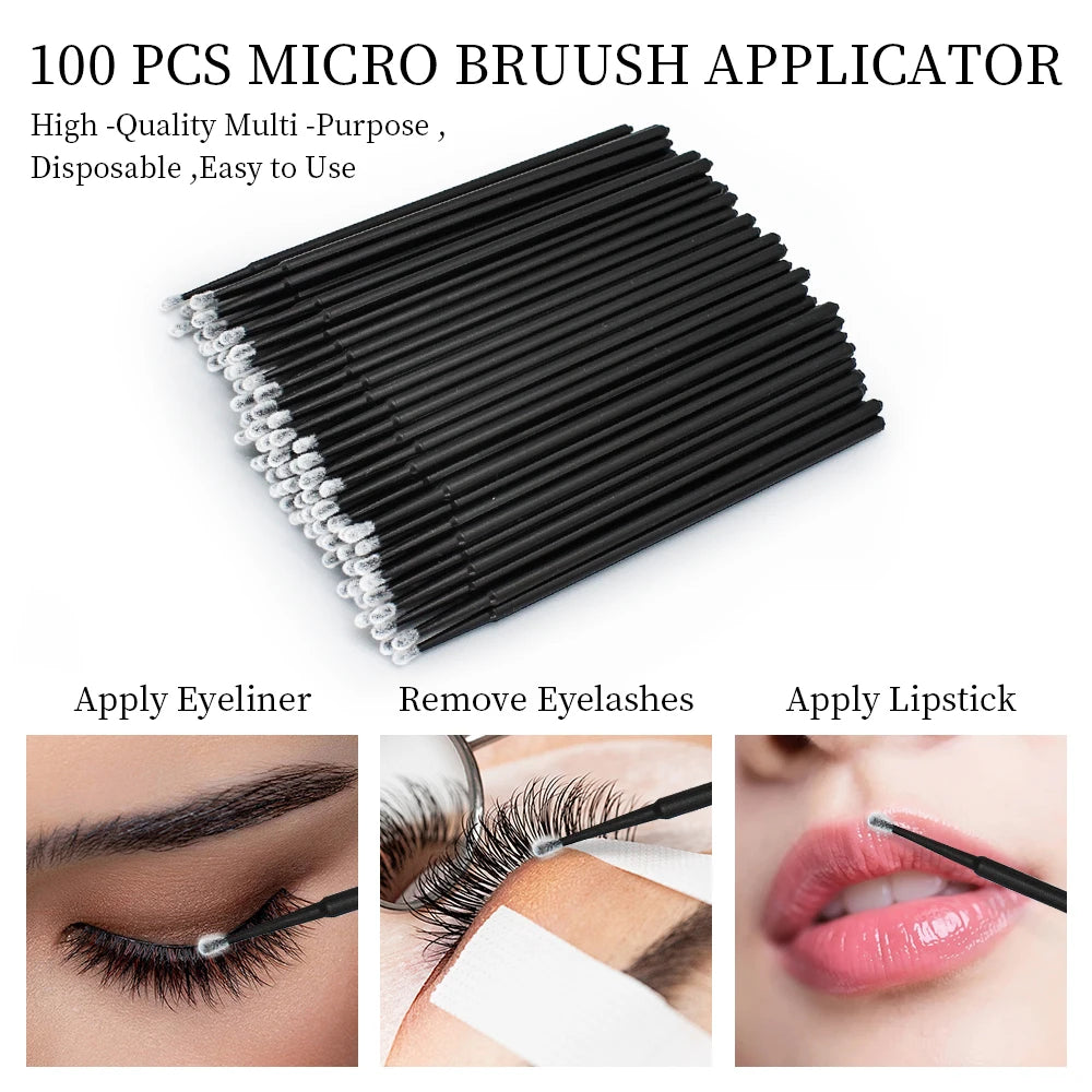 200Pcs Eyelash Extension Microbrush & Lip Brush Kit | Bulk Set Makeup Brush Kit PRIMED