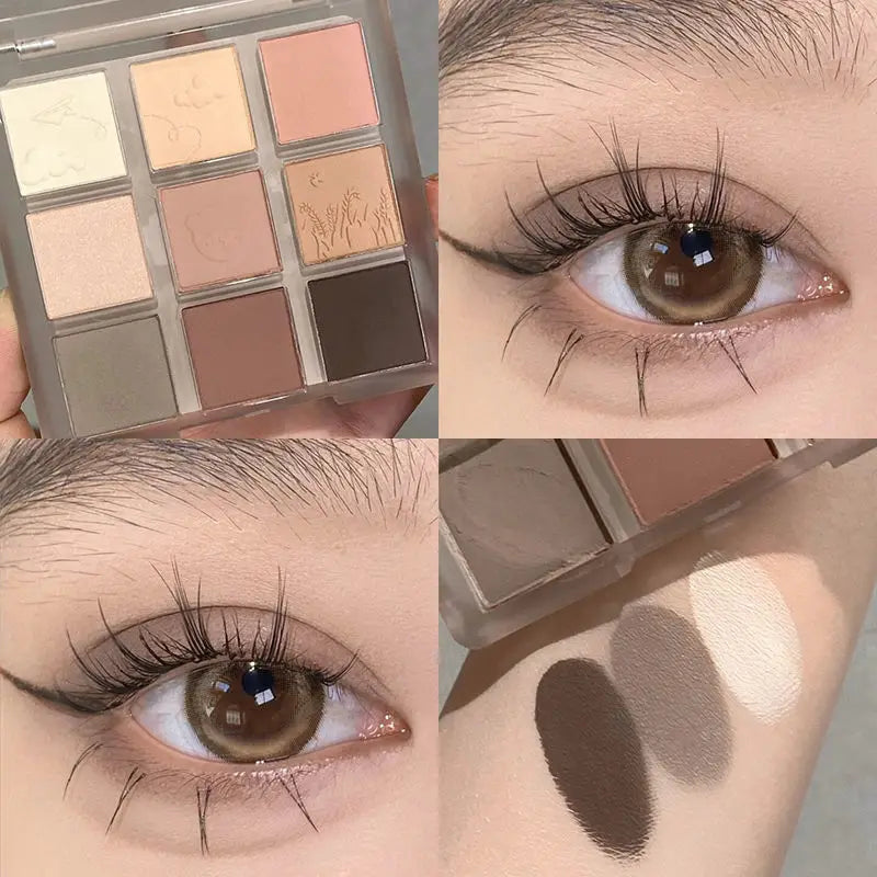 9-Color Matte Eyeshadow Palette – Coffee Brown & Gray Shades Eyeshadow Palette PRIMED