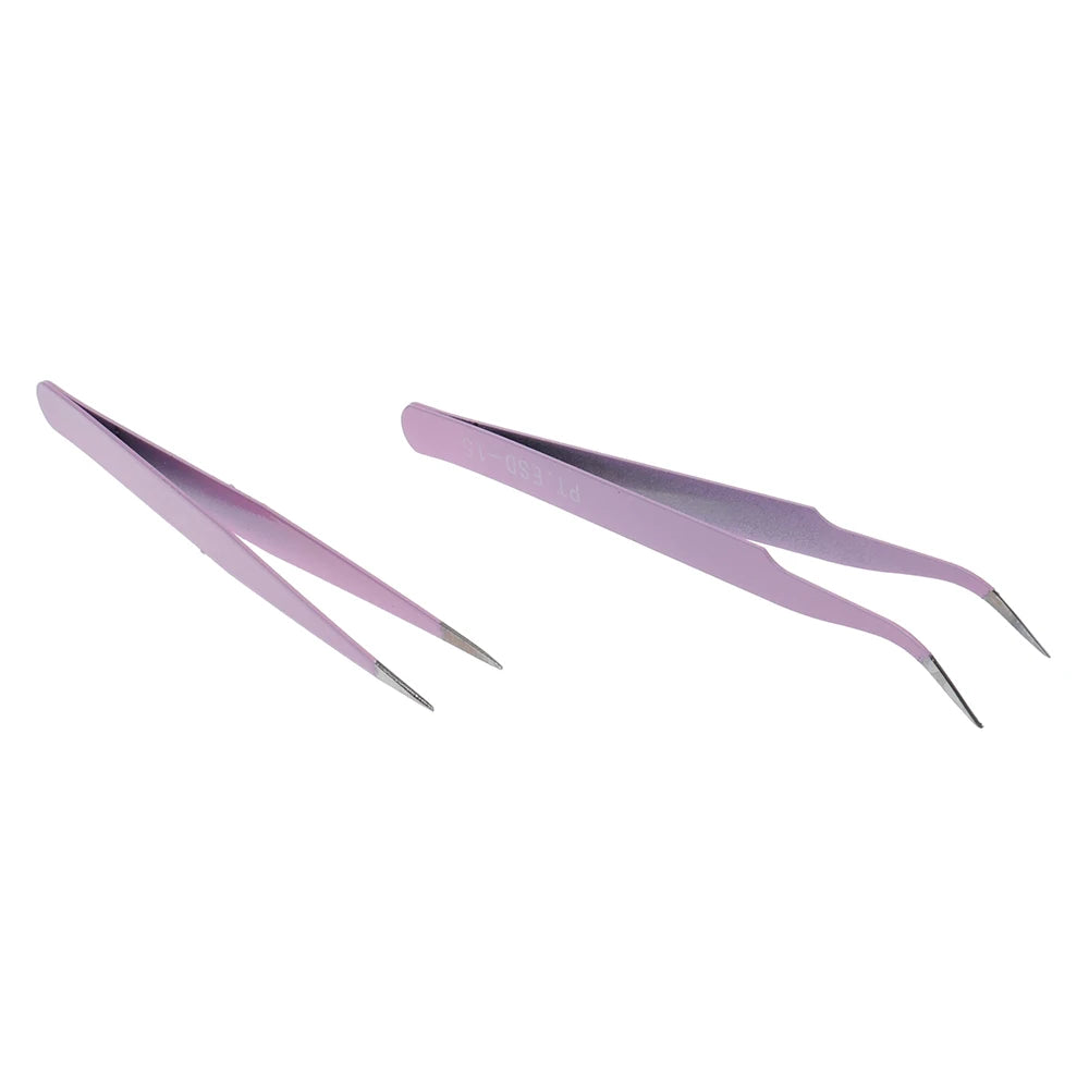 Pink Stainless Steel Eyelash Extension Tweezers – Straight & Curved Eyelash Tweezers PRIMED