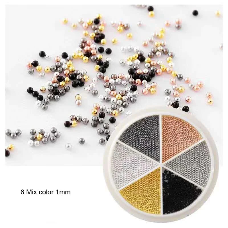 Nail Art Metal Round Beads 0.8–3.0mm Gold Silver | 12-Grid Box