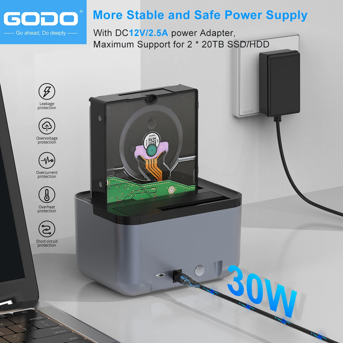GODO Dual Bay HDD SSD Docking Station USB 3.0 Offline Clone HDD Docking Station PRIMED