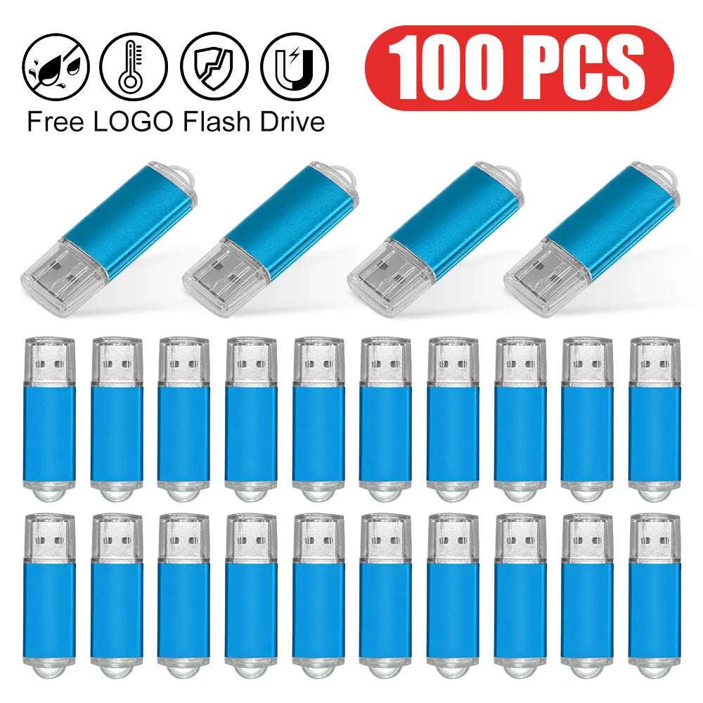 100-Pack Custom Logo Metal USB 2.0 Flash Drive 128MB–128GB