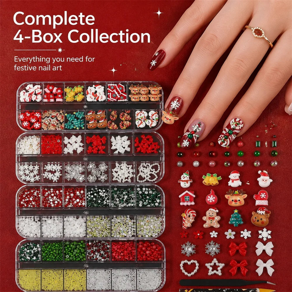 Christmas Nail Charms 4-Box Set – Santa Snowflake Rhinestones