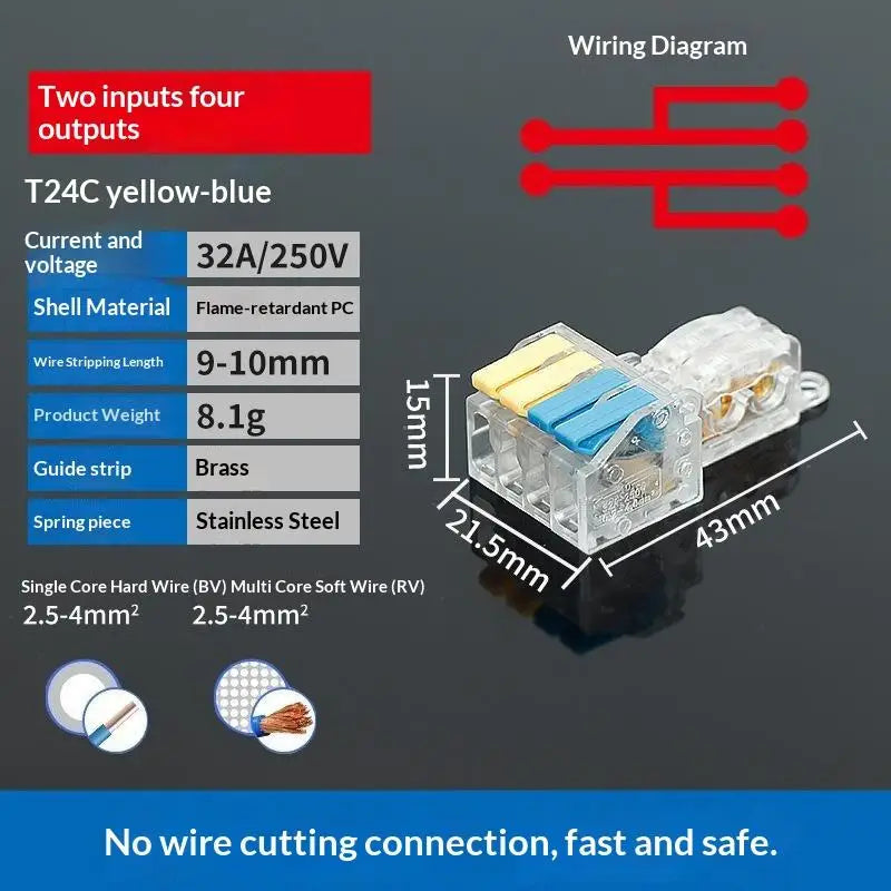 T-Type No-Strip Wire Connector | Quick Branch Terminal Block