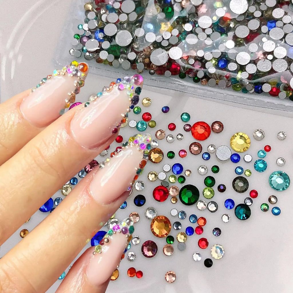 Mixed-Size Iridescent Nail Rhinestones 12-Grid DIY Crystal Set Nail Art Rhinestones PRIMED