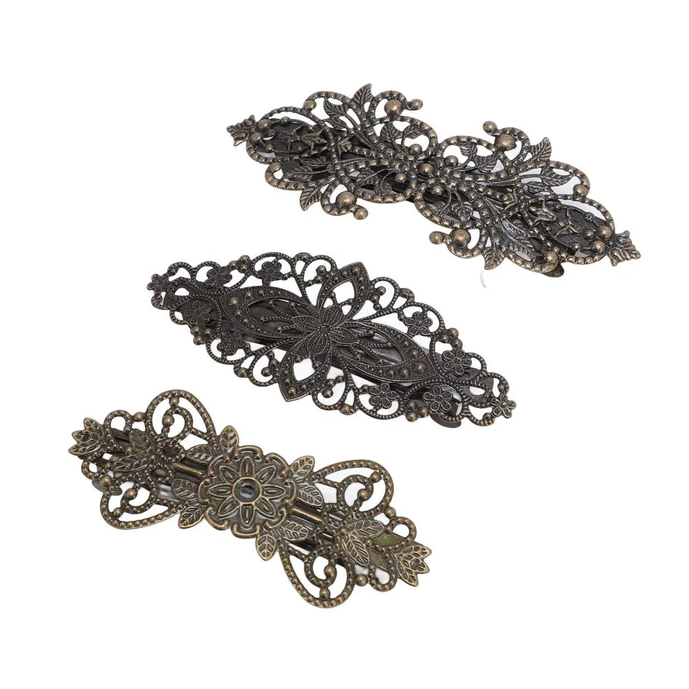 Vintage Antique Bronze Hair Clips Set of 3 | Retro Barrettes