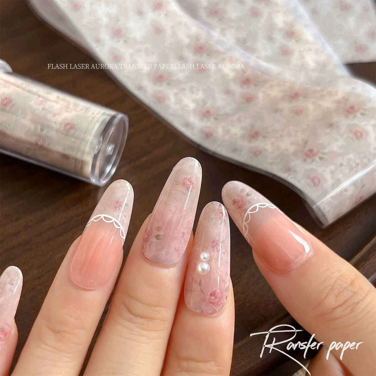 100cm Vintage Rose Nail Transfer Paper Roll | Floral Water Decals
