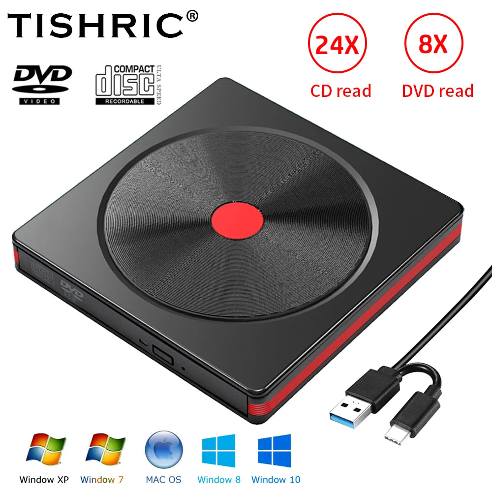 TISHRIC USB External DVD Drive CD Player USB 3.0 Type-C