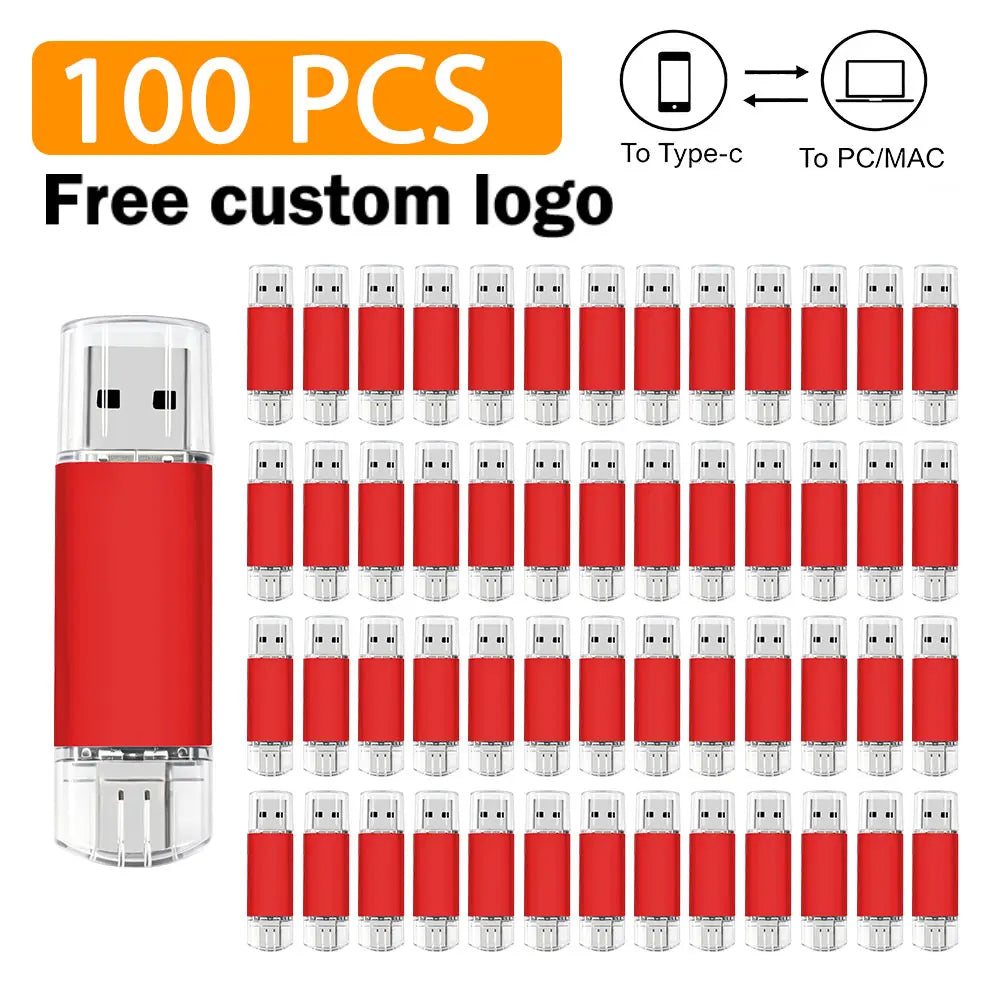 Type-C USB Flash Drive Bulk Custom Logo | 8–64GB 10/50/100 Pcs USB Flash Drive PRIMED 4GB Red x100