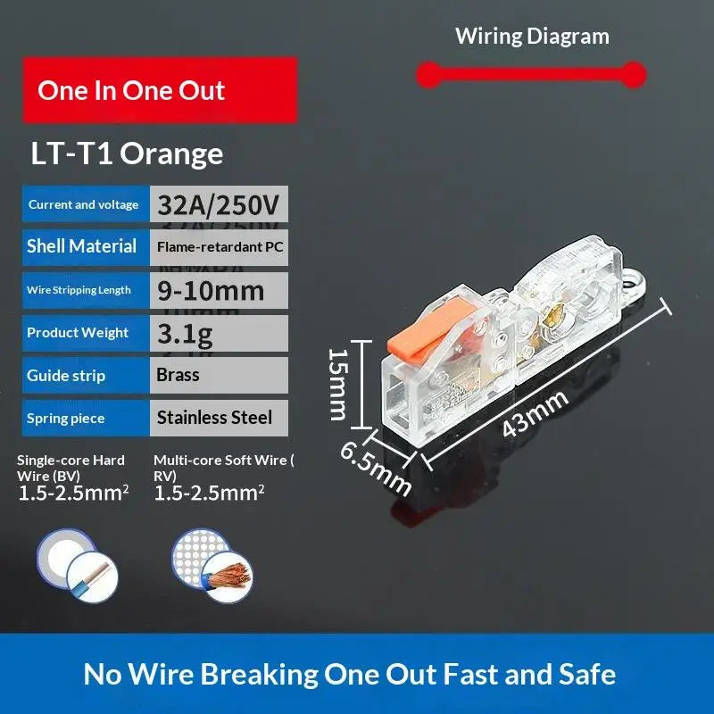 T-Type No-Strip Wire Connector | Quick Branch Terminal Block