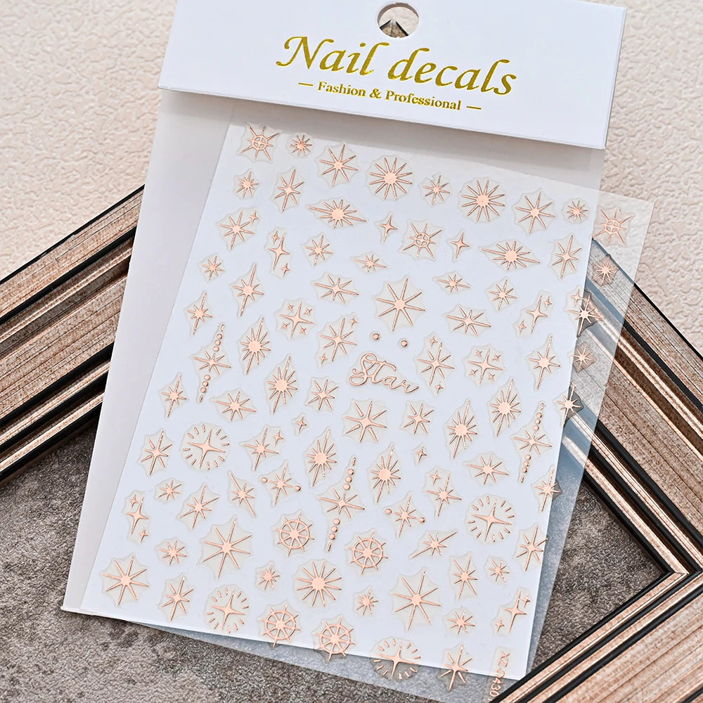 Rose Gold 3D Nail Stickers – Sun Moon Star Bohemian Art