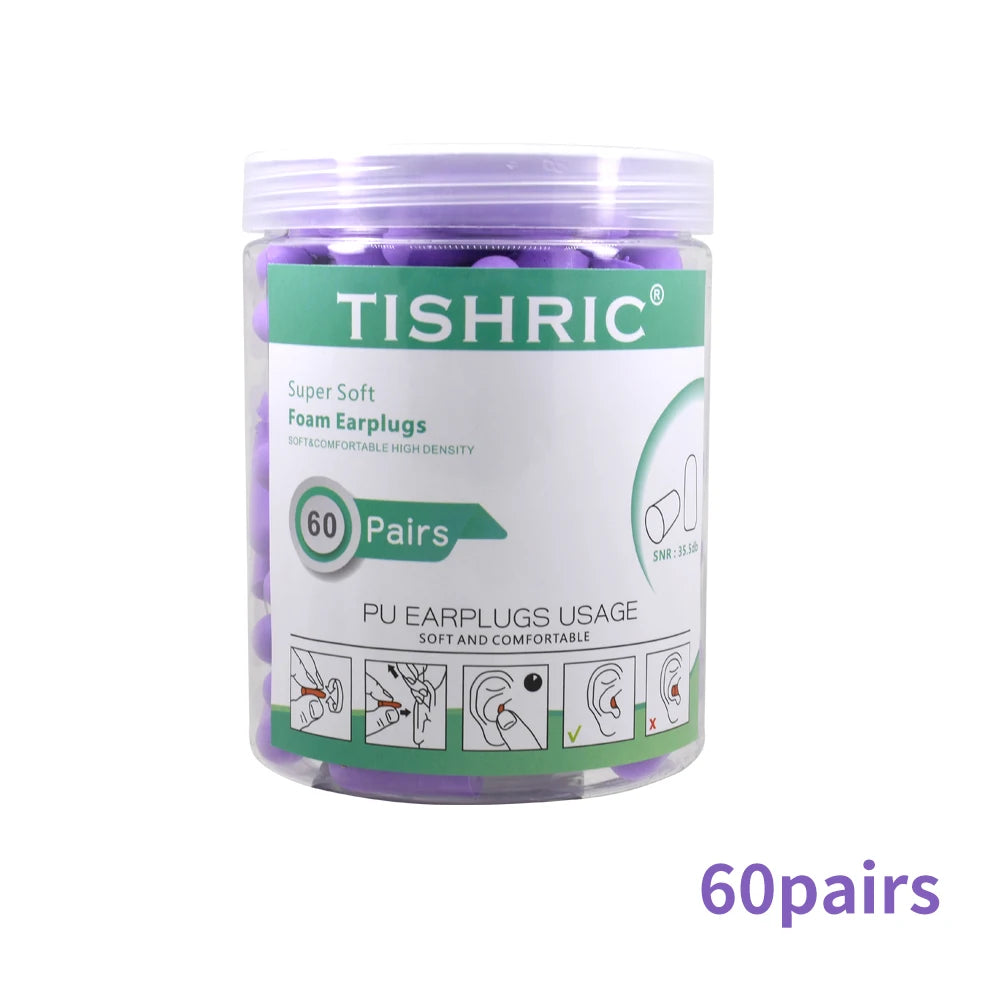 Soft PU Foam Earplugs 30/60 Pairs – 35.5dB Noise Reduction | TISHRIC Foam Earplugs PRIMED 60 pairs purple China Mainland