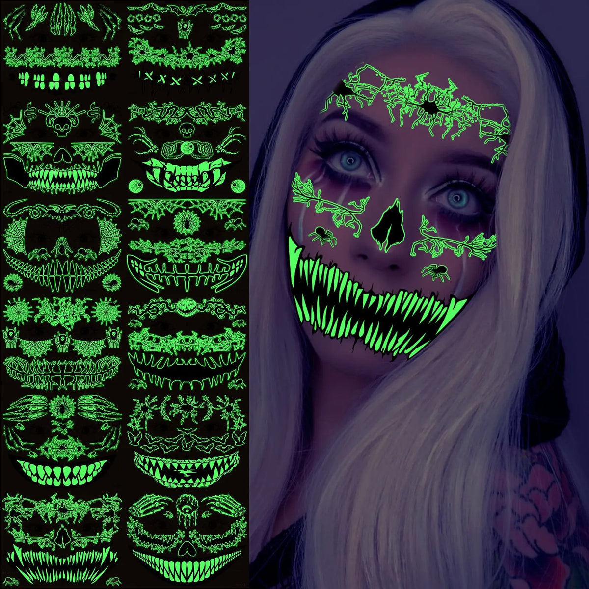 Halloween Glow in the Dark Mouth Temporary Tattoos | Eco-Friendly Temporary Face Tattoo PRIMED