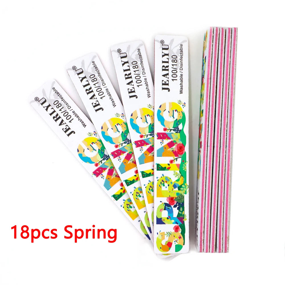 JEARLYU Nail File Buffer Set 100/180 Grit – 4 to 18 Pcs Nail File Buffer PRIMED 18pcs-Spring