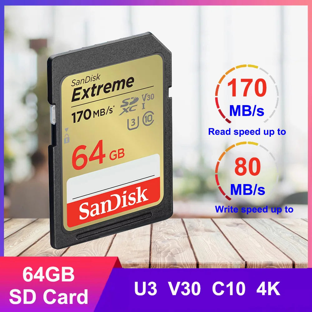SanDisk SD Card 32–256GB U3 V30 4K | DSLR Camera Memory SD Memory Card PRIMED Extreme 64GB