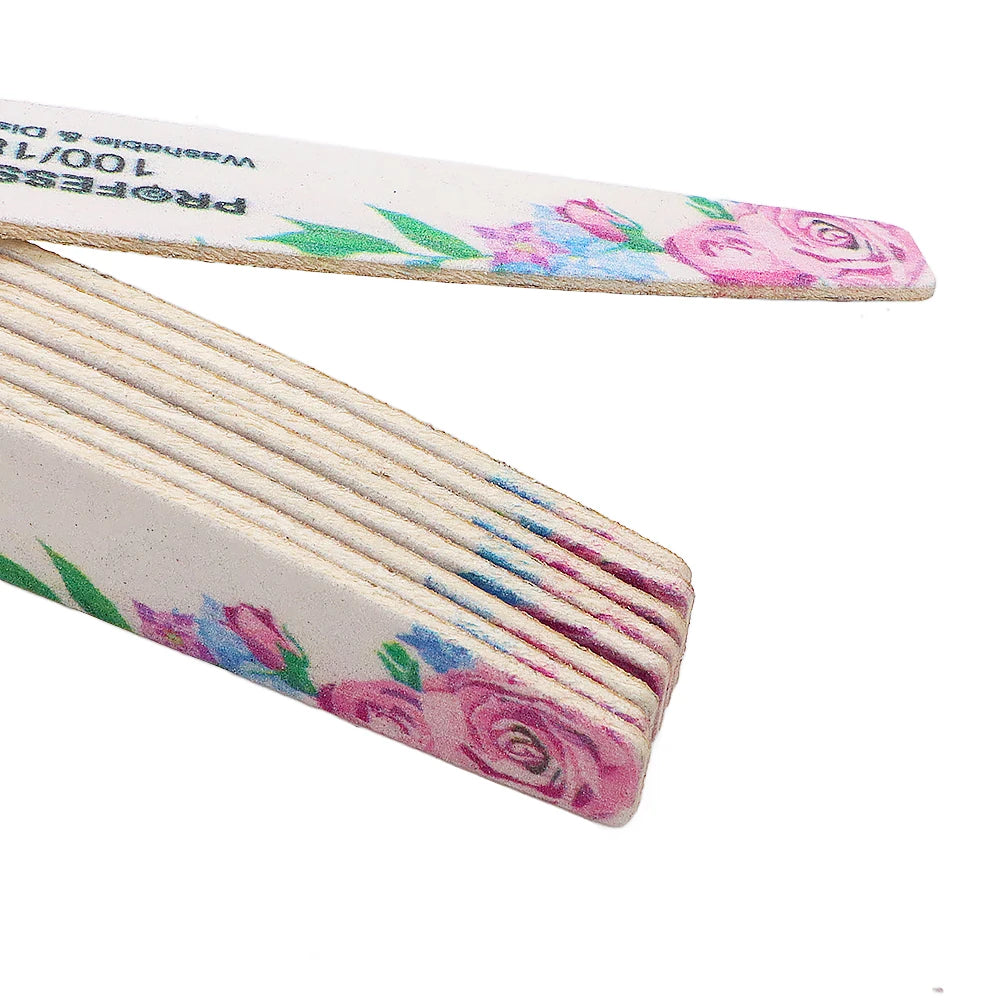 Rose Print Wooden Nail Files 100/180 Grit | 2/5/10 Pack