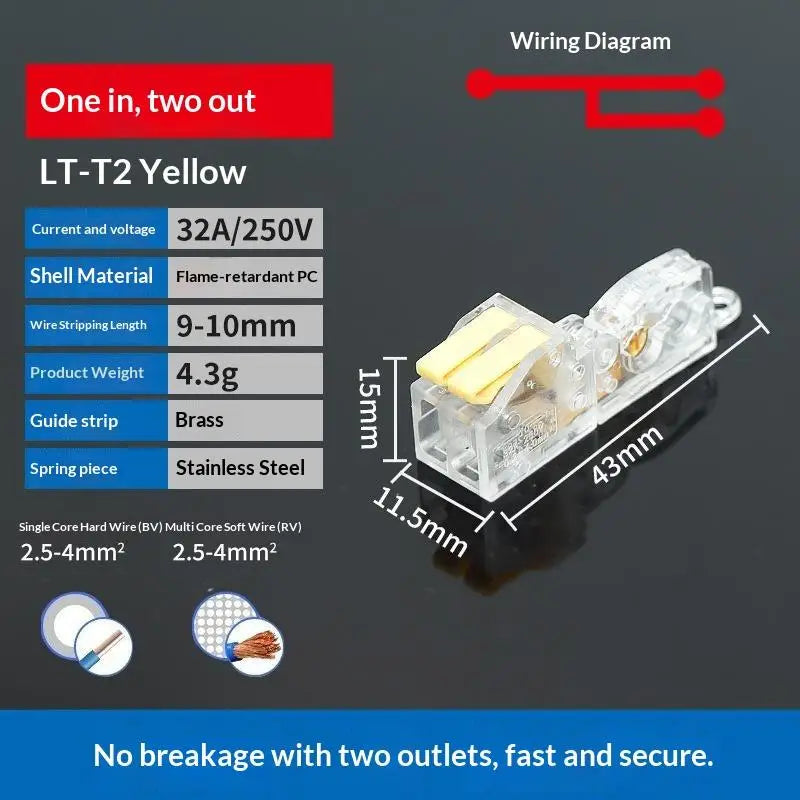 T-Type No-Strip Wire Connector | Quick Branch Terminal Block