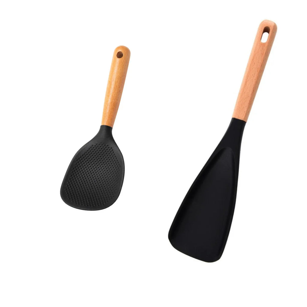 LMETJMA Silicone Cooking Spoon & Spatula – Nonstick Safe Silicone Kitchen Utensil PRIMED D