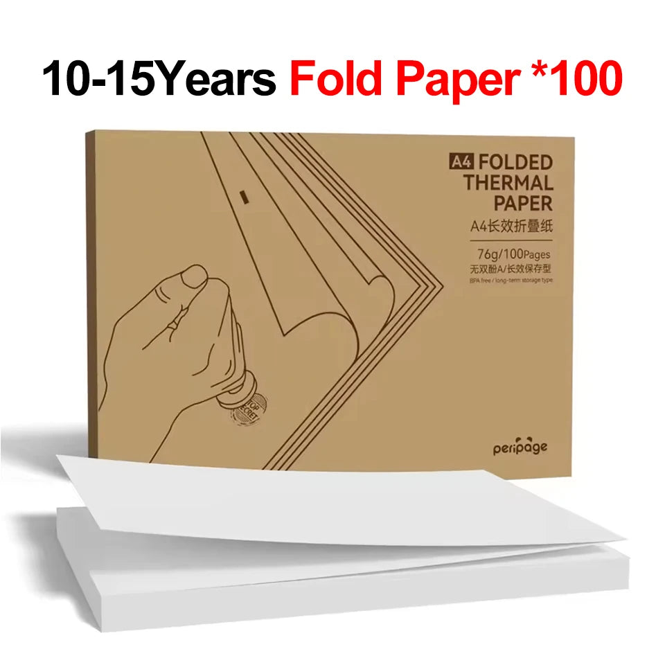 PeriPage A4 Folded Thermal Paper 100 Sheets BPA-Free 8.5x11 Thermal Printer Paper PRIMED 100pcs Fold Paper