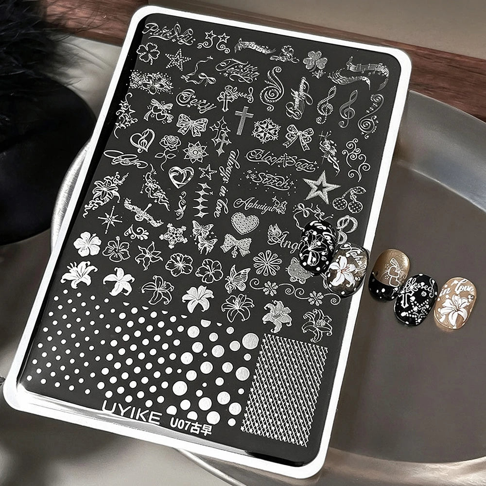 Retro Floral Nail Stamping Plate – Lily, Bows & Polka Dots