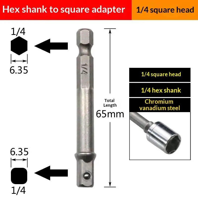 Chrome Vanadium Socket Adapter Set – 1/4" 3/8" 1/2" Hex Shank Socket Adapter Set PRIMED 65mm A
