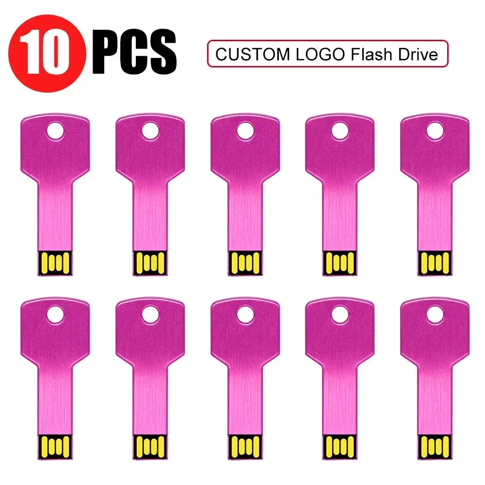 10-Pack Custom Logo Key USB 2.0 Flash Drives – 4GB to 128GB USB Flash Drive PRIMED 256M Pink-10PCS