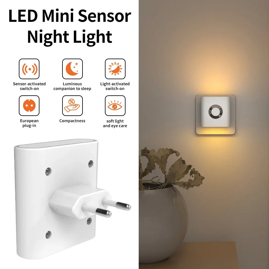 AC 220V LED Motion Sensor Night Light | EU Wall Plug Lamp Motion Sensor Night Light PRIMED 220-240V EU Plug Warm White