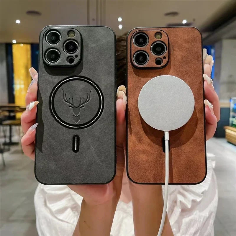 Deer Head Leather Magnetic iPhone Case – Wireless Charging Leather Phone Case PRIMED