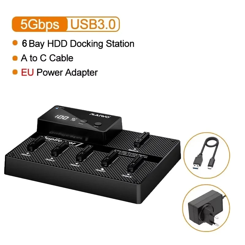 MAIWO 6-Bay mSATA SSD Docking Station & Cloner USB 3.0 SSD Docking Station PRIMED EU Plug