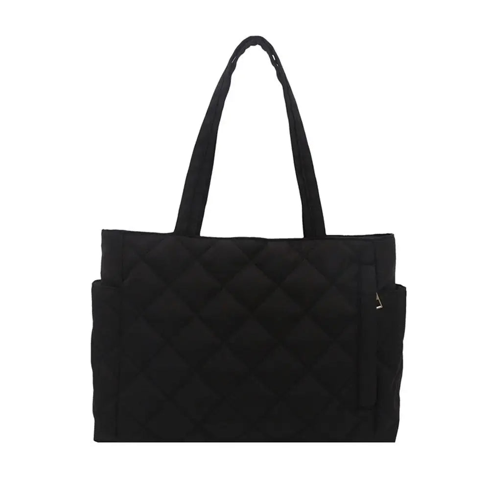 Women's Multi-Pocket Quilted Shoulder Bag | Large Tote Shoulder Tote Bag PRIMED Black