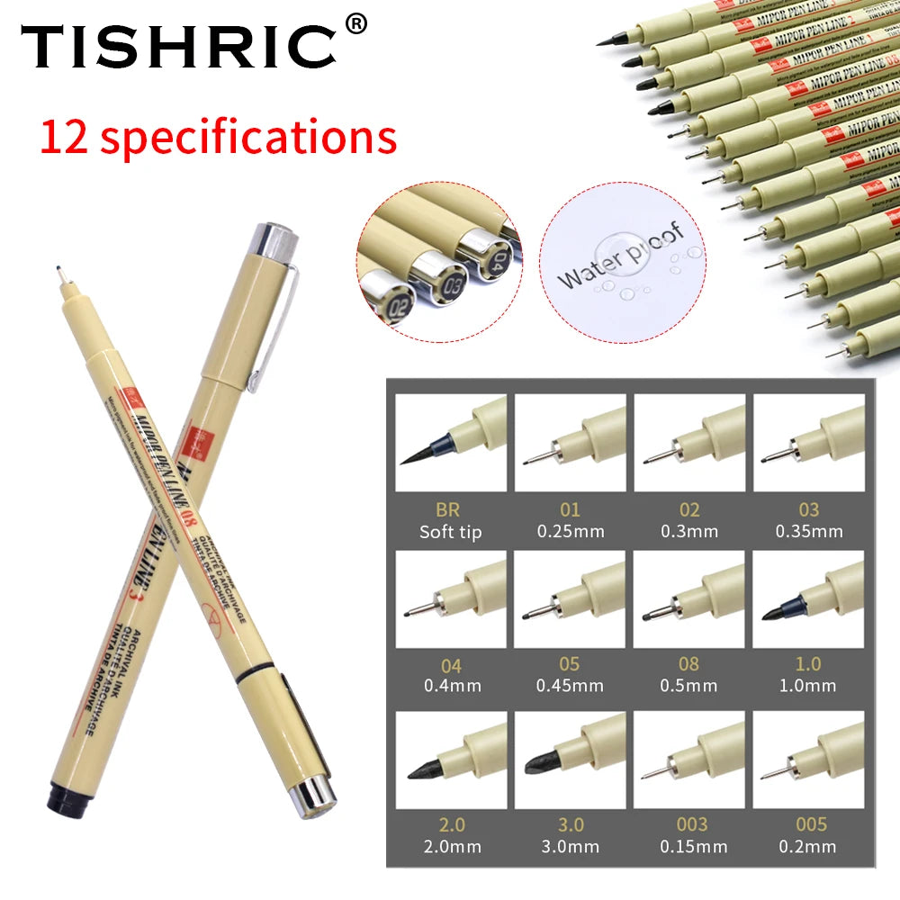 TISHRIC Micron Waterproof Fineliner Pens – Sizes 003 to Brush Fineliner Marker Pen PRIMED
