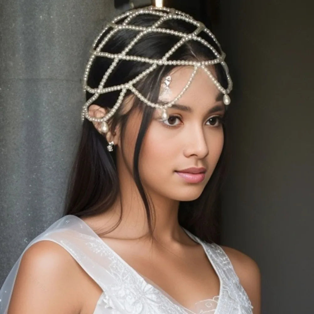 Handmade Pearl Beaded Bridal Hat | Elegant Mesh Headpiece Bridal Headpiece Hat PRIMED