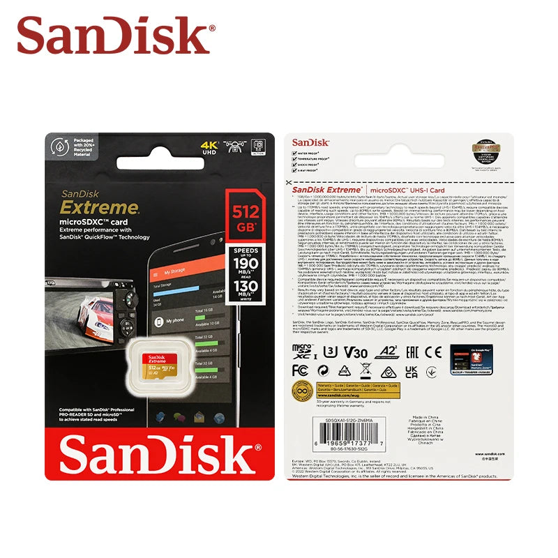 SanDisk Micro SD Card 32GB–1TB | Up to 190MB/s A2 U3 V30