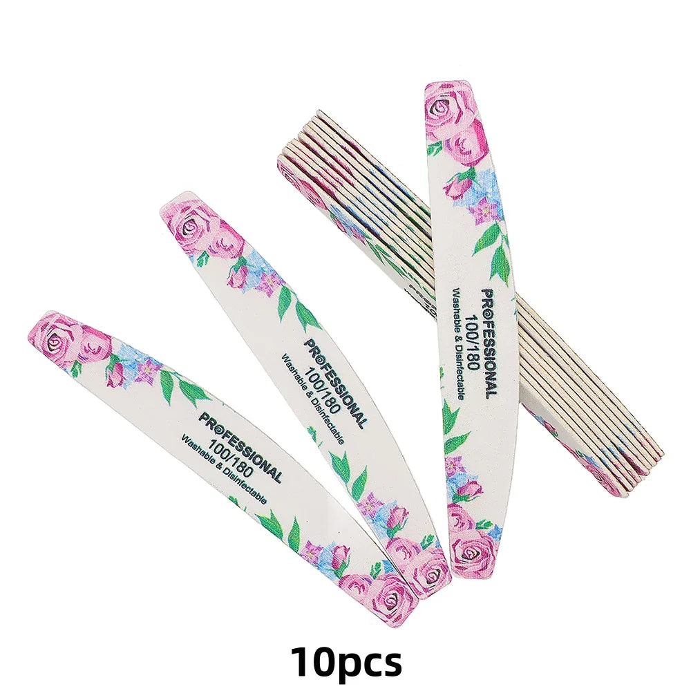 Rose Print Wooden Nail Files 100/180 Grit | 2/5/10 Pack