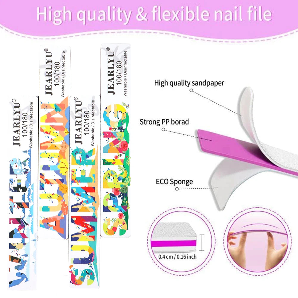 JEARLYU Nail File Buffer Set 100/180 Grit – 4 to 18 Pcs Nail File Buffer PRIMED