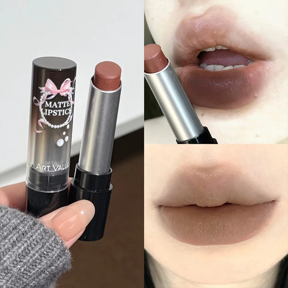 Velvet Matte Glitter Lipstick – Nude Brown Long-Lasting