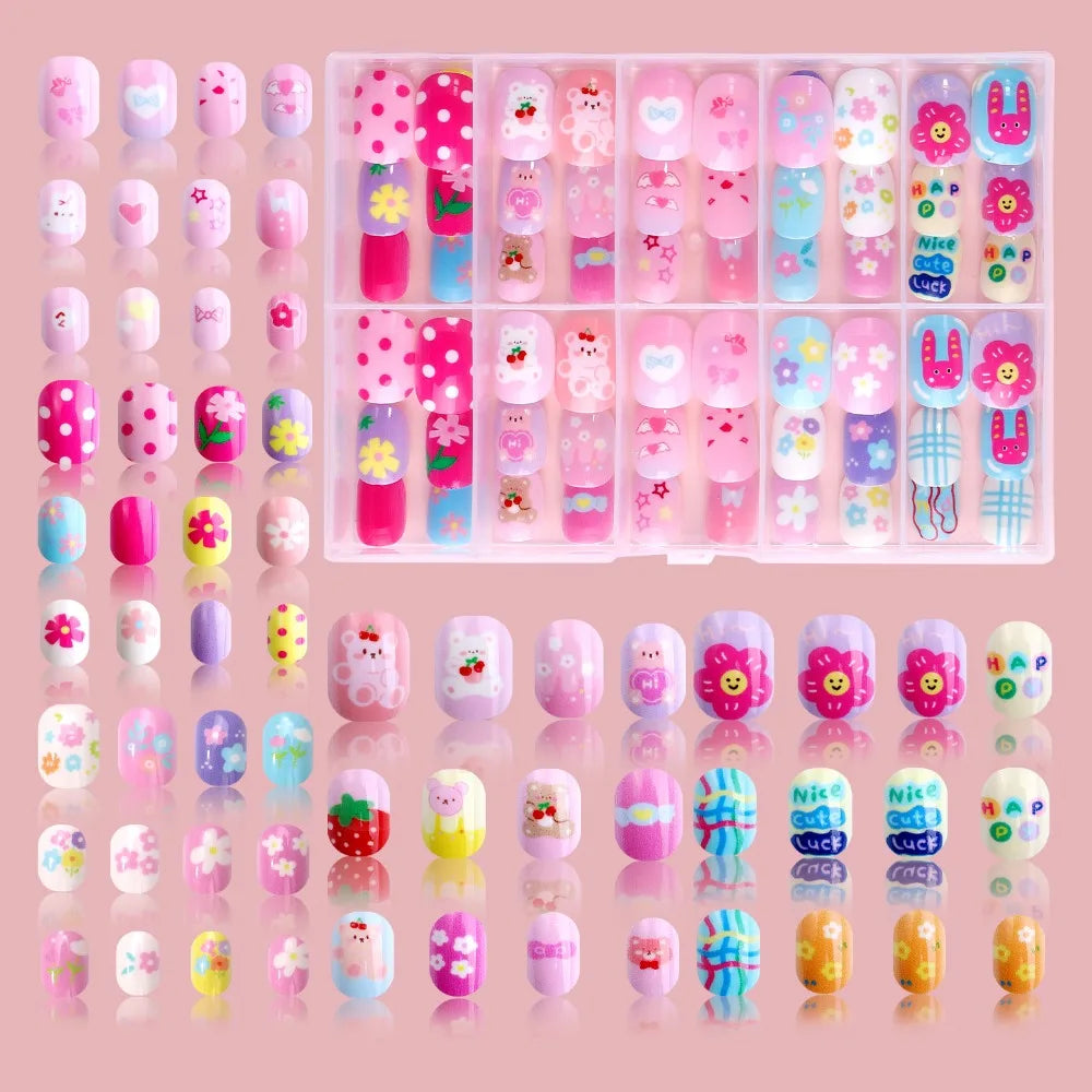 Kawaii Kids Press On Nails – 120pcs Candy Color Fake Nails