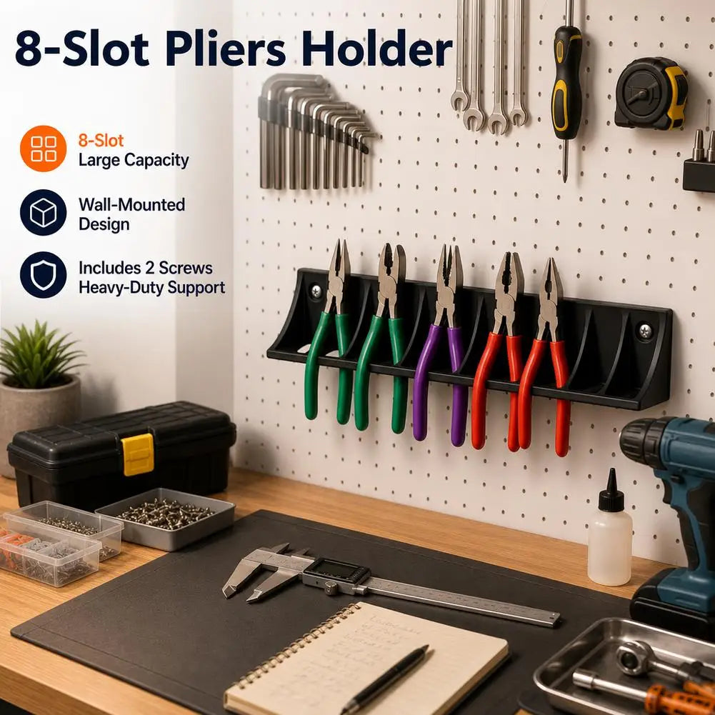 Wall Mount 8-Slot Plier Holder | Garage Tool Rack Organizer Wall Tool Organizer PRIMED