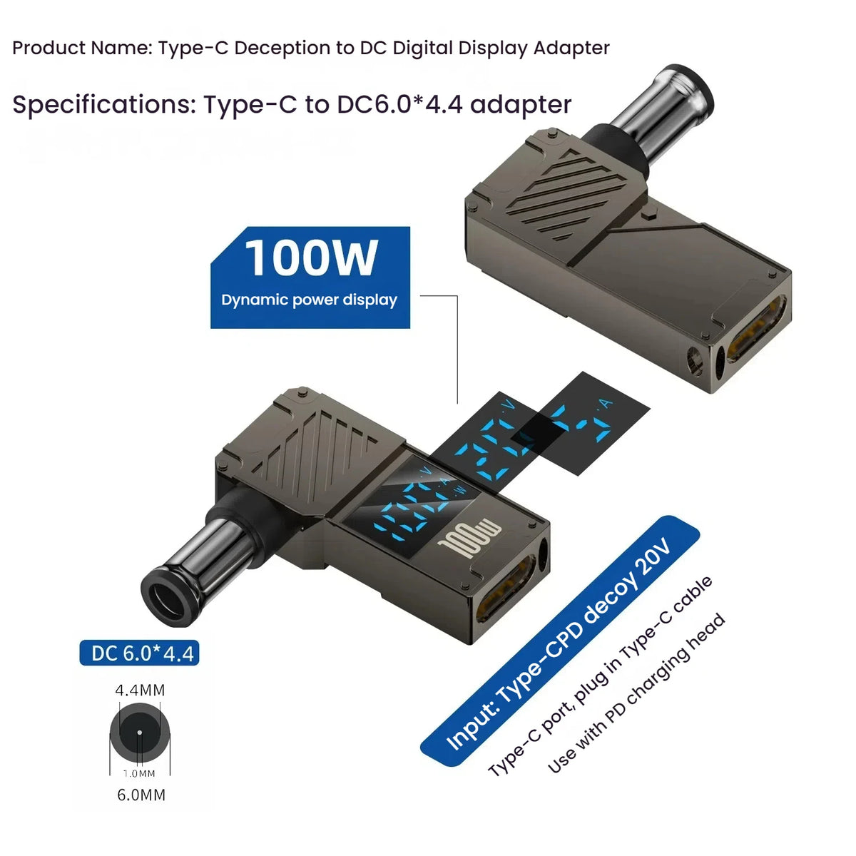 TISHRIC 100W USB-C to DC Laptop Power Adapter | Lenovo HP Dell