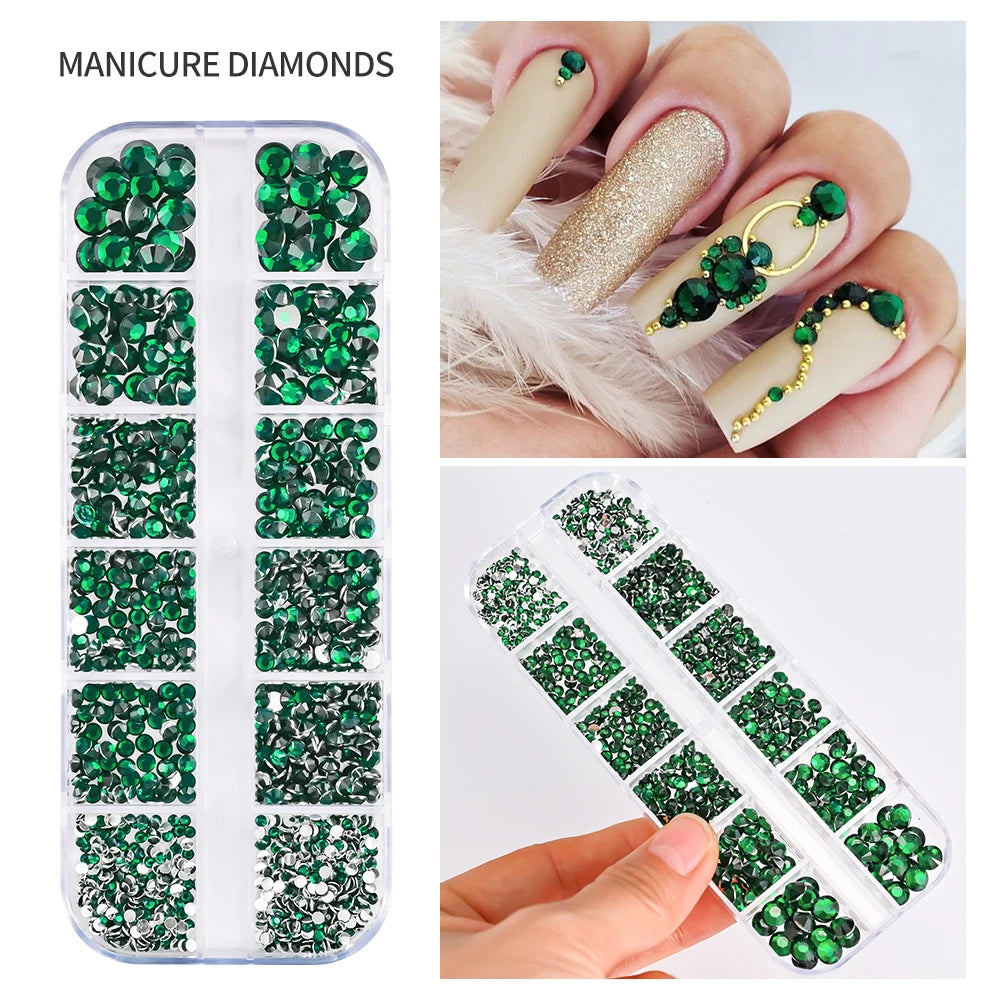 2000Pcs Flat Back Crystal Rhinestones Mix SS6–SS30 Nail Art Nail Art Rhinestones PRIMED