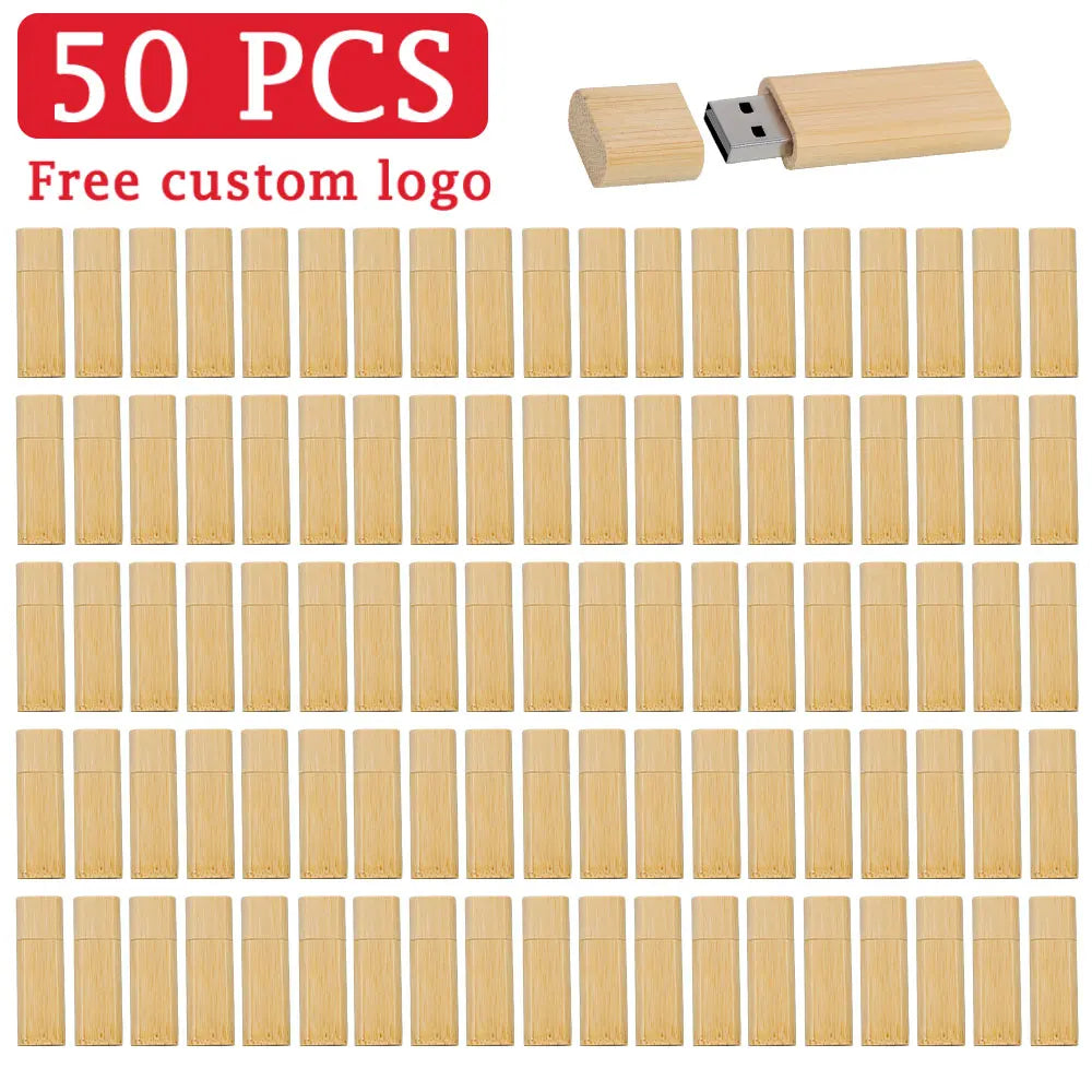 50-Pack Custom Logo Wooden USB Flash Drives | Wedding Gift Custom USB Flash Drive PRIMED 4GB Bamboo